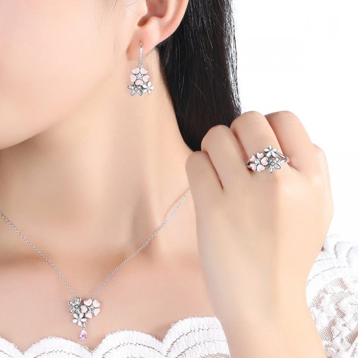 Talisman argint 925 cu lant, floricele si zirconii albe - Be Nature CST0002 [9]