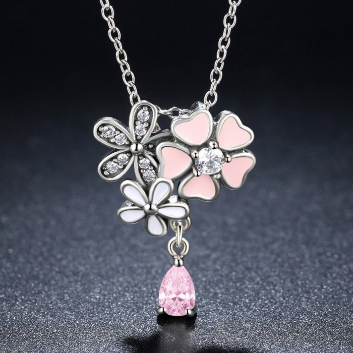 Talisman argint 925 cu lant, floricele si zirconii albe - Be Nature CST0002 [2]