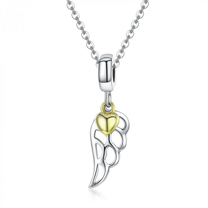 Talisman argint aripa de inger cu inimioara placat cu aur [8]