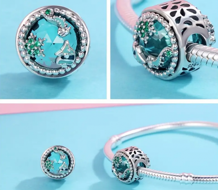 Talisman argint calut de mare pestisor si floare verde [5]