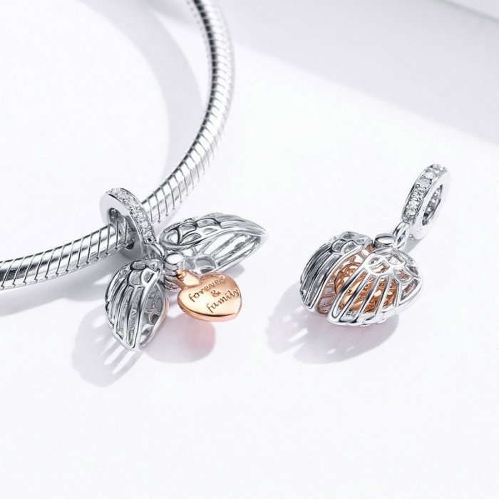 Talisman argint cu inimioara, aripi de inger si cristale [4]