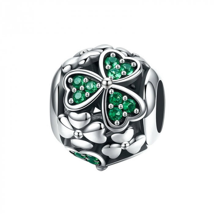 Talisman argint flori si fruze trifoi cu zirconii verzi [1]
