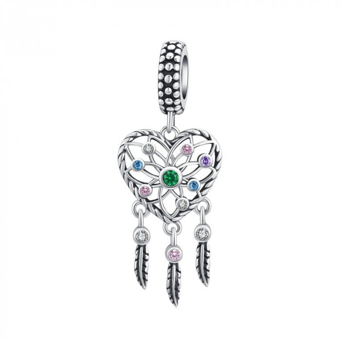 Talisman argint inima Dreamcatcher cu zirconii multicolore [1]