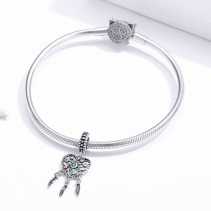 Talisman argint inima Dreamcatcher cu zirconii multicolore [2]