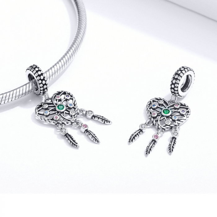 Talisman argint inima Dreamcatcher cu zirconii multicolore [3]