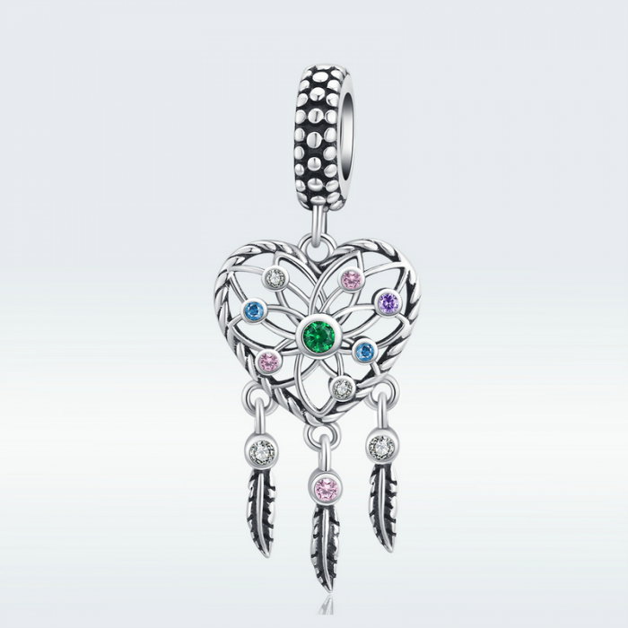 Talisman argint inima Dreamcatcher cu zirconii multicolore [4]