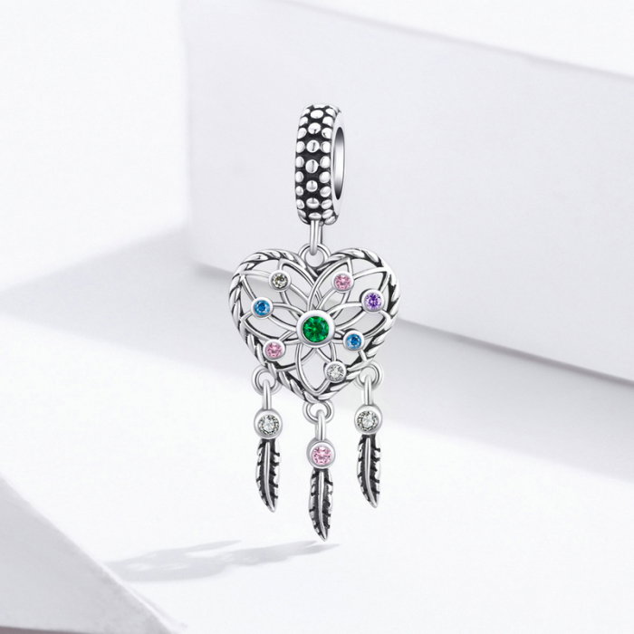 Talisman argint inima Dreamcatcher cu zirconii multicolore [5]