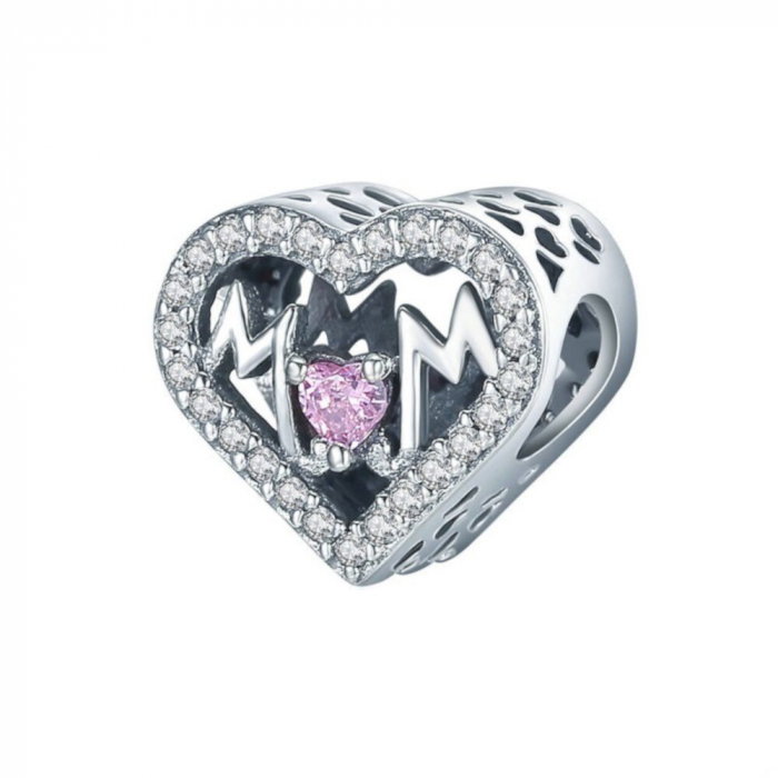 Talisman argint inima MoM si zirconiu roz [1]