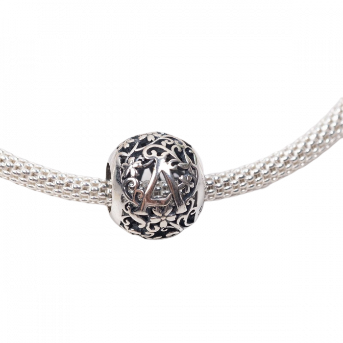Talisman argint litera A cu model floral [2]