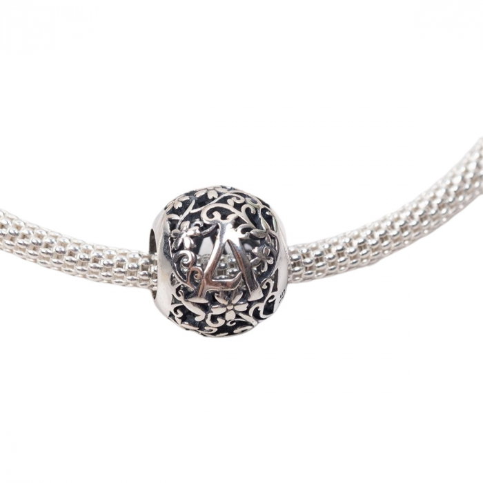 Talisman argint litera A cu model floral [4]