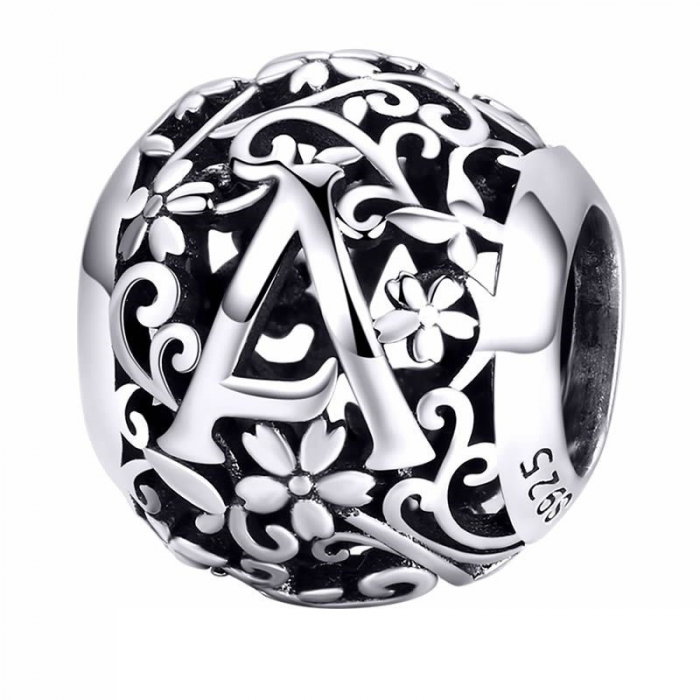 Talisman argint litera A cu model floral [1]