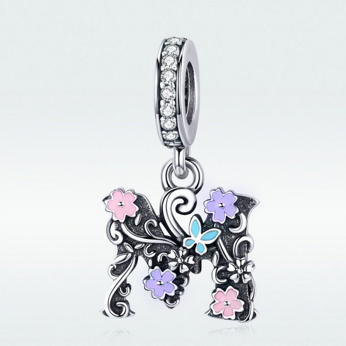 Talisman argint litera M floral [2]