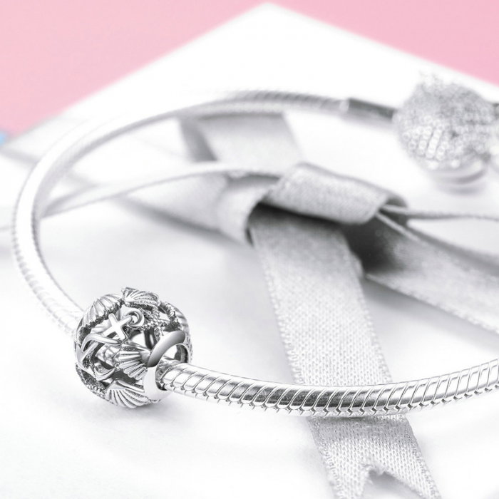 Talisman argint plaja tropicala, scoici si ancora [7]