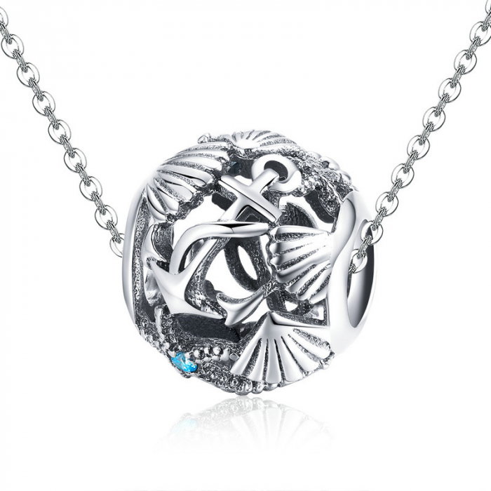 Talisman argint plaja tropicala, scoici si ancora [2]