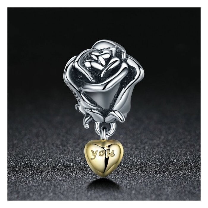 Talisman argint Te Iubesc cu trandafir si inimioara placat cu aur [7]