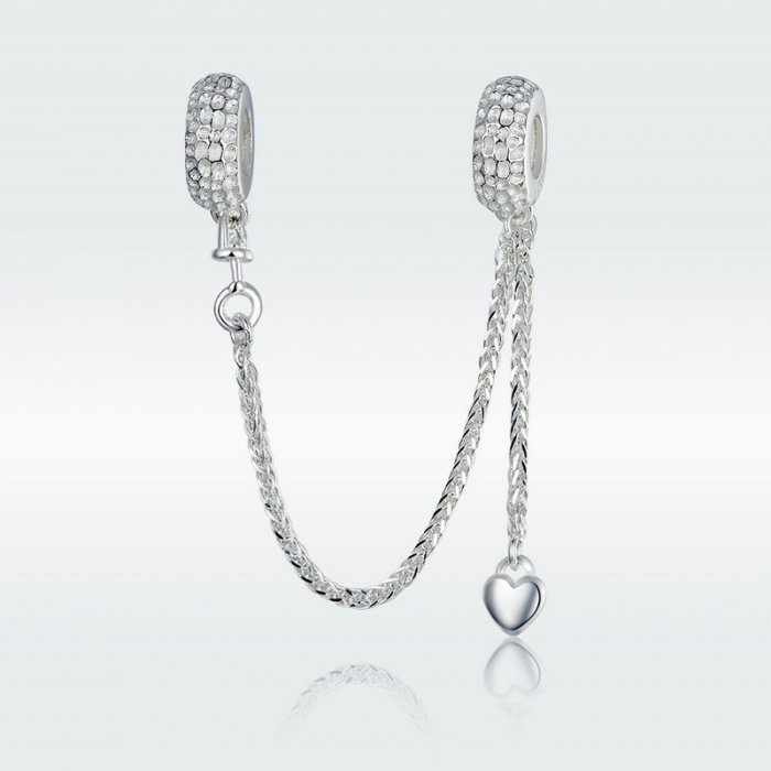 Talisman cu lant de siguranta din argint cu inimioara placat cu rodiu [5]