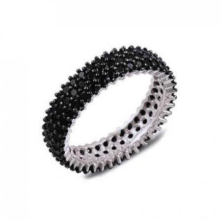 Inel argint Eternity cu 3 randuri zirconii negre [0]