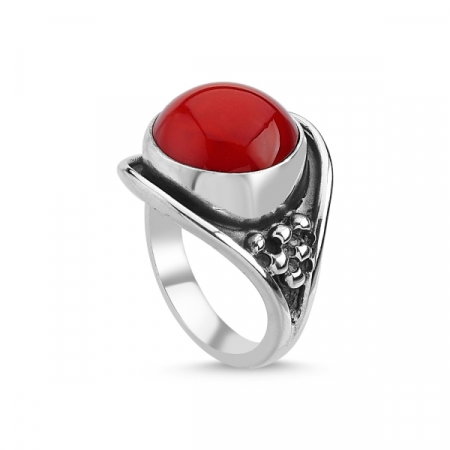Inel reglabil din argint Handmade cu Coral [0]