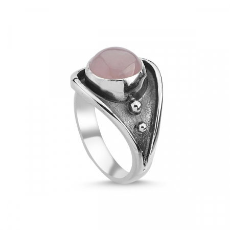 Inel reglabil din argint Handmade cu Cuart Roz [0]