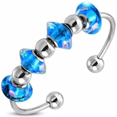 Bratara inox cu surub si 4 charmuri bleu cu trandafiri roz