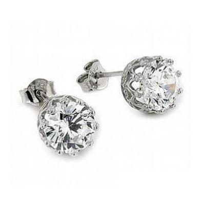 Cercei argint 925 eleganti cu zirconii stil coroana