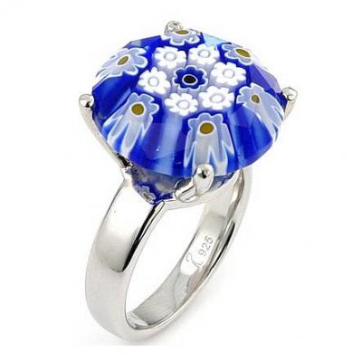 Inel argint 925 rodiat cu sticla murano millefiori