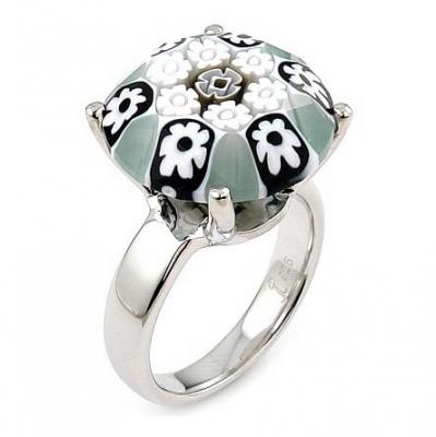 Inel argint 925 rodiat cu sticla murano millefiori
