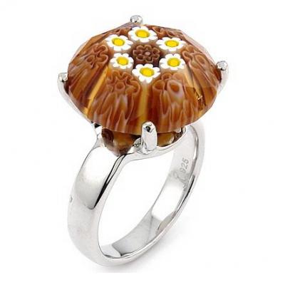 Inel argint 925 rodiat cu sticla murano millefiori