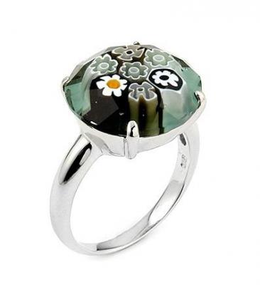 Inel argint 925 rodiat si sticla de Murano autentica