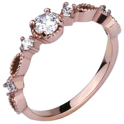 Inel elegant aur roz din otel inox cu zirconii