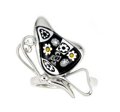 Inel fluturas argint 925 si sticla de murano cu margarete [1]