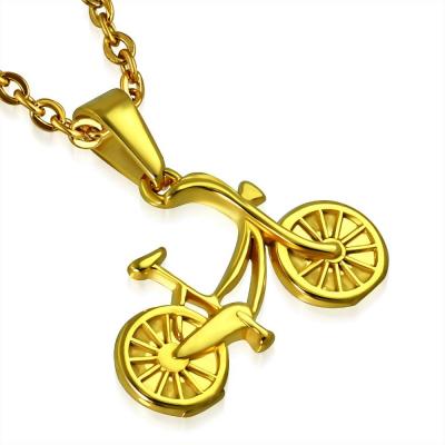 Pandant auriu din inox in forma de bicicleta