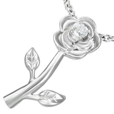 Pandant inox trandafir cu piatra alba