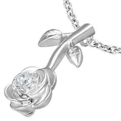 Pandant inox trandafir cu piatra alba [1]