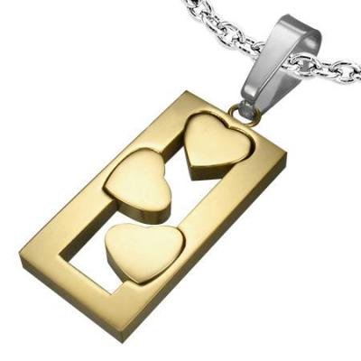 Pandant otel inox aurit cu trei inimioare