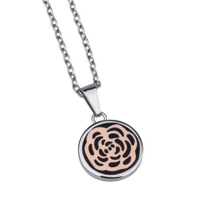 Pandant elegant din inox cu floare aur roz