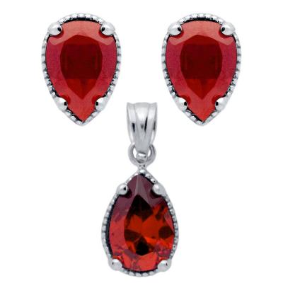 Set argint 925 elegant picaturi cu zirconii rosii - Be Nature [0]