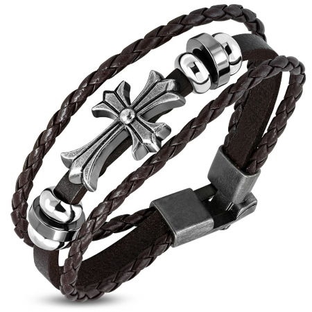 Bratara piele maro cu cruce BSL3338