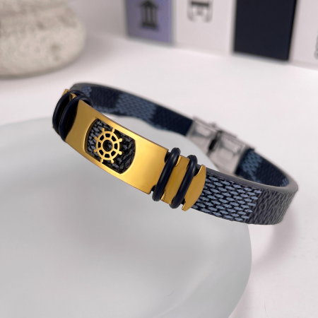 Bratara Anchor cu placuta din inox si piele [7]