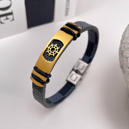 Bratara Anchor cu placuta din inox si piele [4]