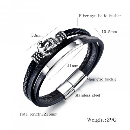 Bratara Anchor din inox si piele neagra [5]