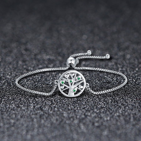 Bratara argint 925 cu copacul vietii, inimioare si zirconii verzi - Be Nature  BST0026 [2]