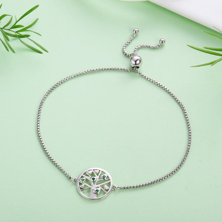 Bratara argint 925 cu copacul vietii, inimioare si zirconii verzi - Be Nature  BST0026 [3]