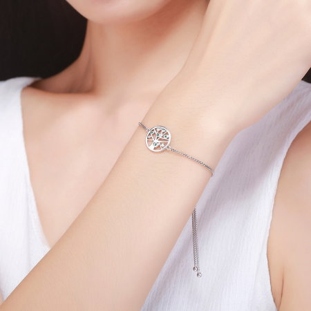 Bratara argint 925 cu copacul vietii, inimioare si zirconii verzi - Be Nature  BST0026 [1]