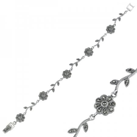 Bratara argint 925 cu floricele si marcasite si aspect vintage - Be Nature BTU0072 [1]