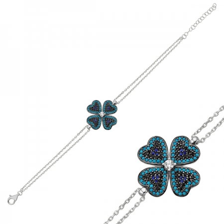Bratara argint 925 cu frunza de trifoi si zirconii multicolore - Be Lucky  BTU0097 [1]