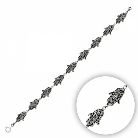 Bratara argint 925 patinat cu Hamsa Mana lui Fatima - Be Nature BTU0049 [0]