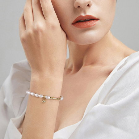 Bratara elastica din argint 925 placata cu aur 14K cu perle naturale [1]