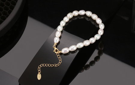 Bratara argint 925 placata cu aur 14K cu perle naturale [4]