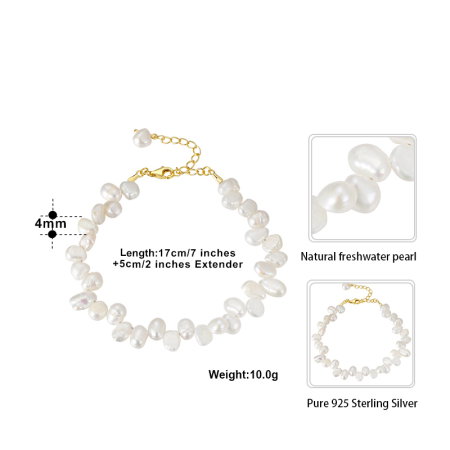 Bratara argint 925 placata cu aur 14K cu perle naturale [4]